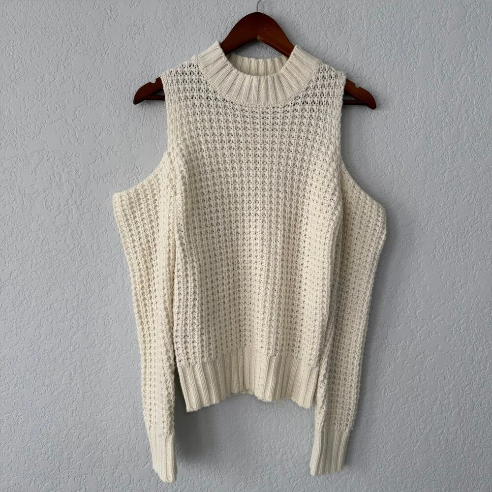 poof beige cold shoulder knit high kneck sweater size medium